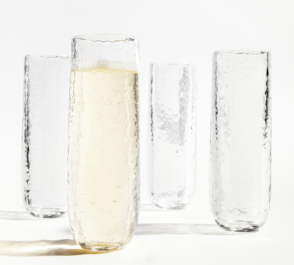 Hammered Outdoor Stemless Champagne Flutes - Set of 4 - Clear
