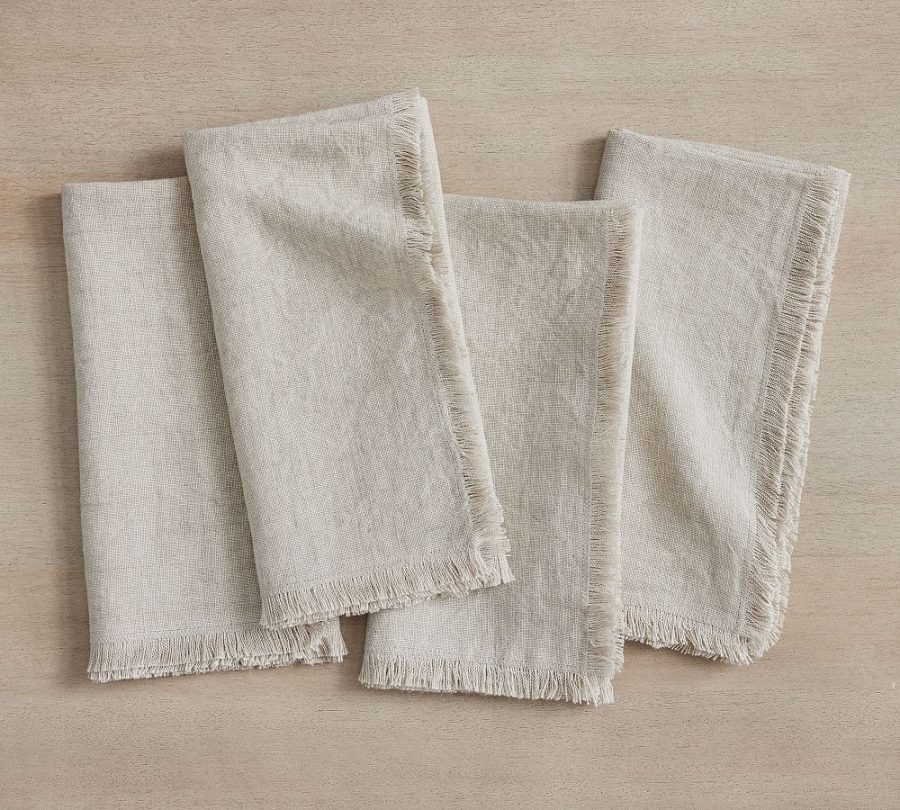 Frayed Oversized Linen Napkins - Set of 4 - Set of 4 - Light Flax