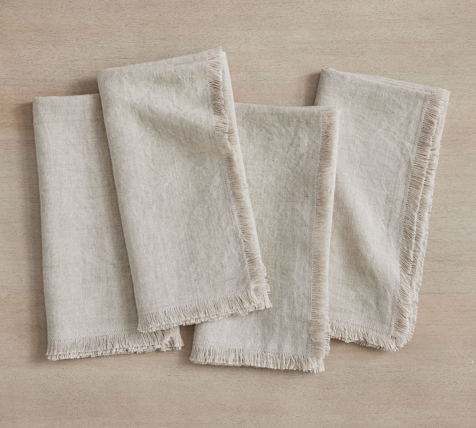 Frayed Oversized Linen Napkins - Set of 4 - Set of 4 - Light Flax