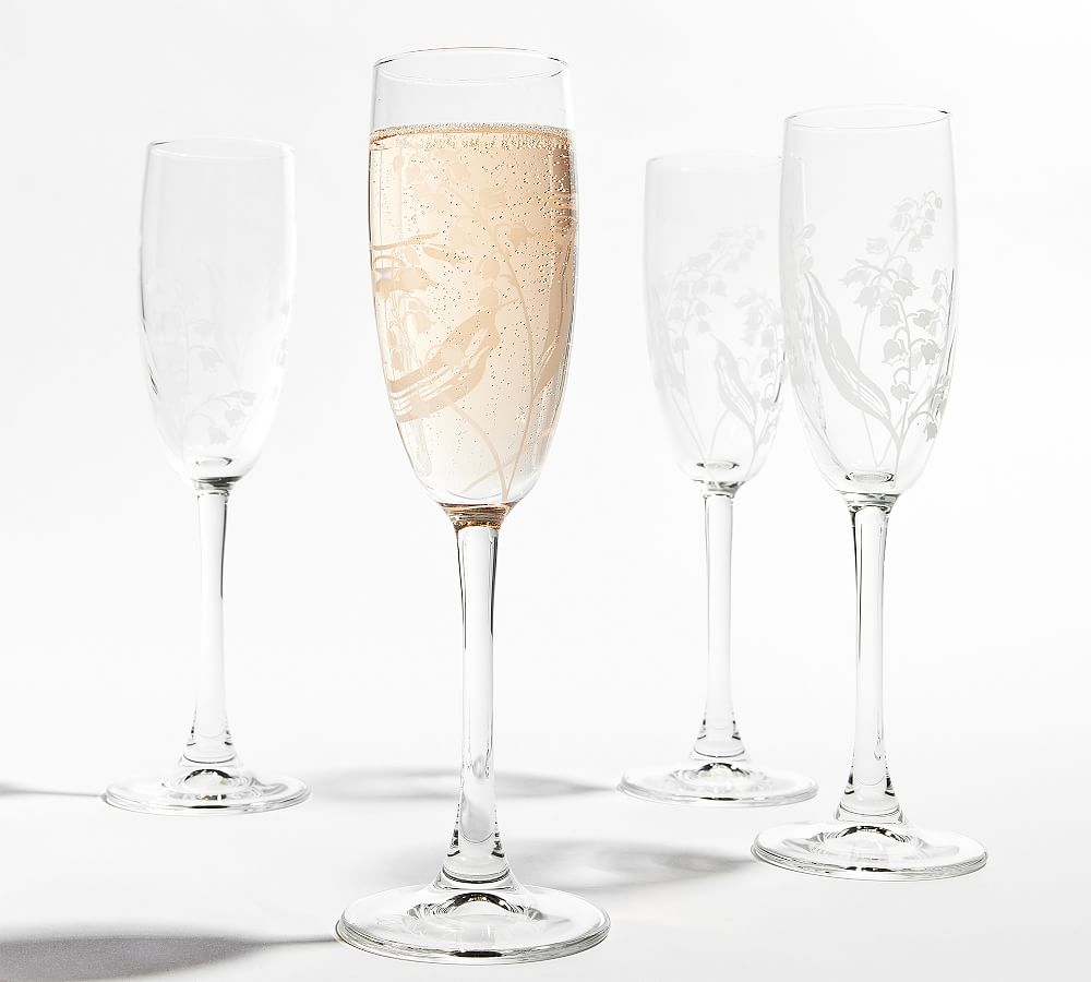 Monique Lhuillier Lily of the Valley Glass Champagne Flutes - Set of 4