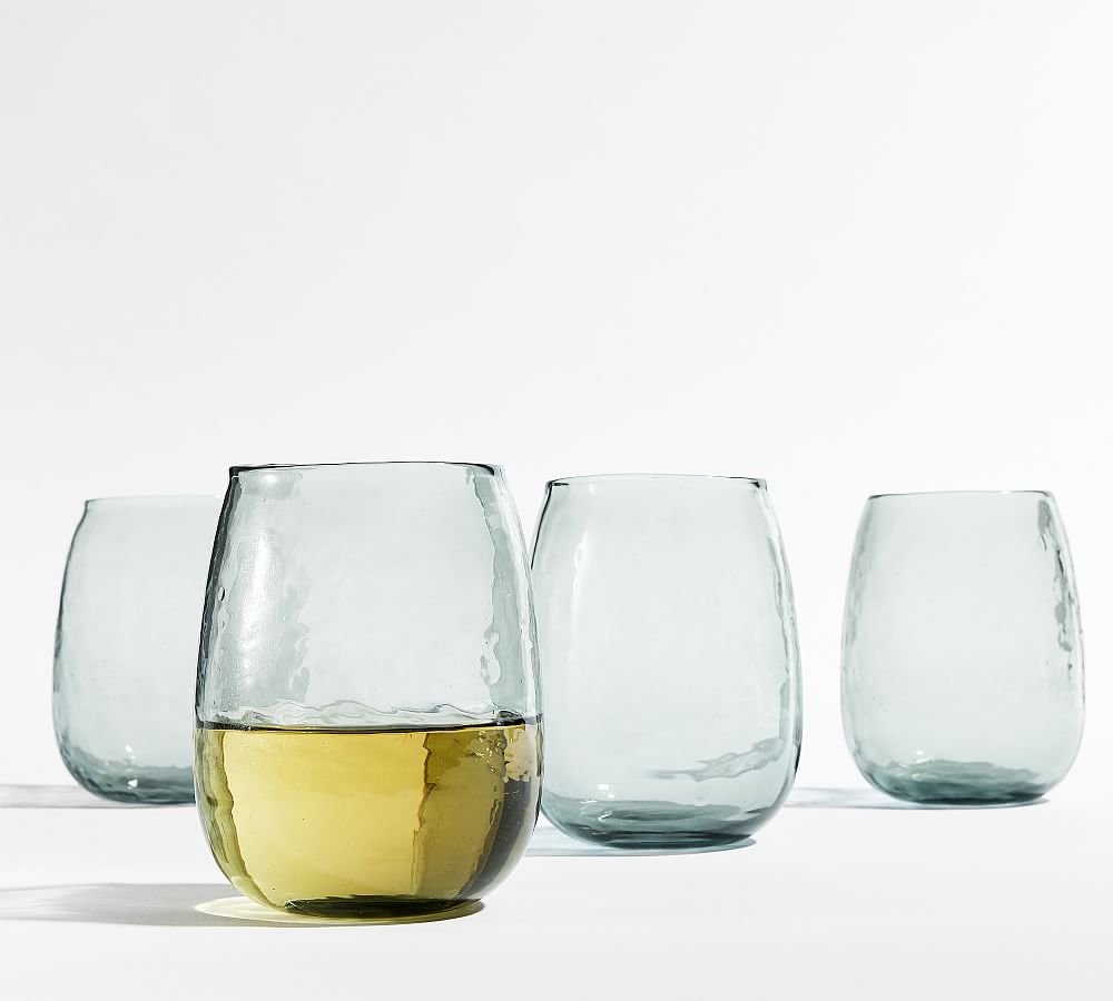 Hammered Handcrafted Stemless Wine Glasses, Color: Mist Blue