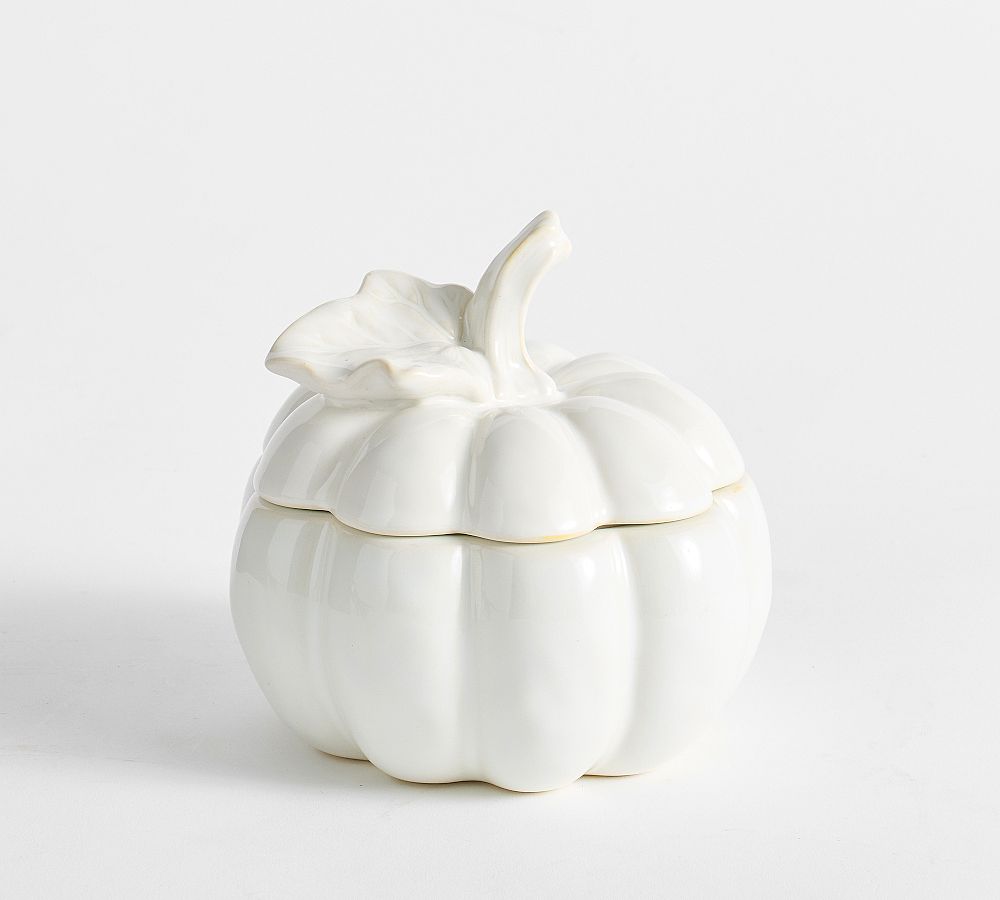 Ceramic Pumpkin Candle - Pumpkin Pie - White, Small Pumpkin