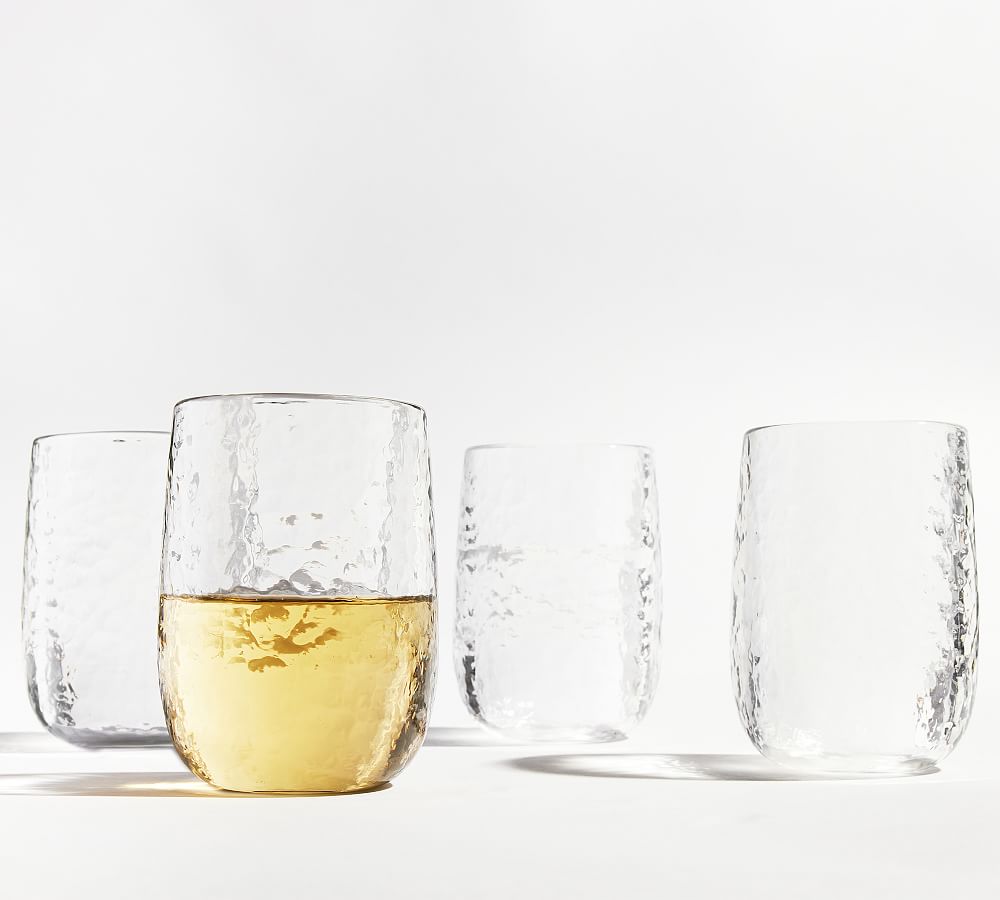 Hammered Outdoor Stemless Wine Glasses - Set of 4 - Clear