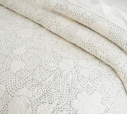 Contrast Floral Stitch Handcrafted Cotton Quilt &amp; Shams