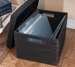 Tava Handwoven Rattan Letter File Box With Lid
