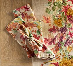 Fall Botanical Embroidered Cotton Table Runner