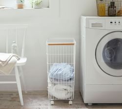 Tosca Slim Rolling Laundry Basket, White