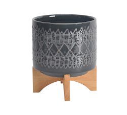 Paloma Textured Ceramic Planters on Wooden Stand