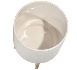 Alice Ceramic Planters on Wooden Stand, White