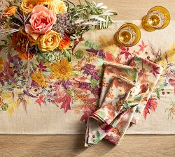 Fall Botanical Embroidered Cotton Table Runner