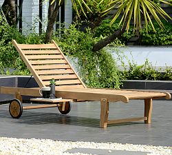 Ardine Teak Outdoor Single Chaise Lounge with Wheels