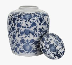 Ceramic Blue &amp; White Jar With Lid