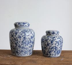 Ceramic Blue &amp; White Jar With Lid