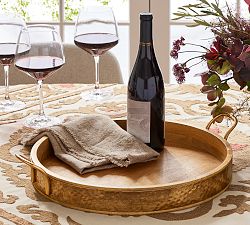 Mango Wood &amp; Copper Serving Tray