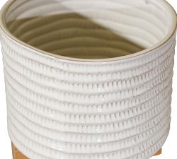 Hazel Textured Ceramic Planters on Wooden Stand