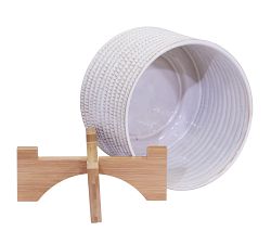 Hazel Textured Ceramic Planters on Wooden Stand