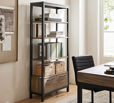 Thorndale Reclaimed Wood Open Bookcase with Drawers (34