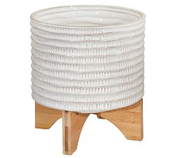 Hazel Textured Ceramic Planters on Wooden Stand