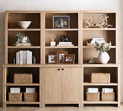 Modern Farmhouse 102&rdquo; Shelf with Mixed Cabinets