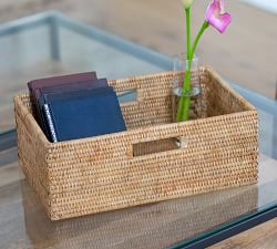 Tava Handwoven Rattan Rectangular Shelf Basket