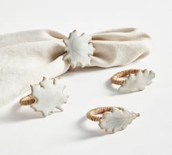 Maple &amp; Oak Leaf Stoneware Napkin Rings - Set of 4