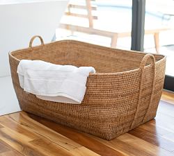 Tava Handwoven Rattan Basket With Hoop Handles