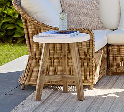 Rustic Farmhouse Concrete-Top Round Outdoor Side Table (20")