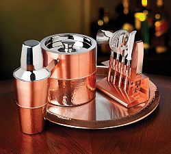 Hand-hammered Copper Bar Tool Set with Tray - Set of 9