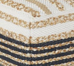 Handwoven Striped Square Jute Pouf