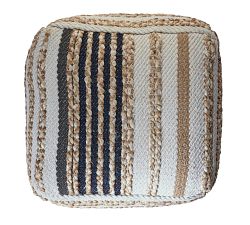 Handwoven Striped Square Jute Pouf