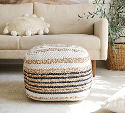 Handwoven Striped Square Jute Pouf