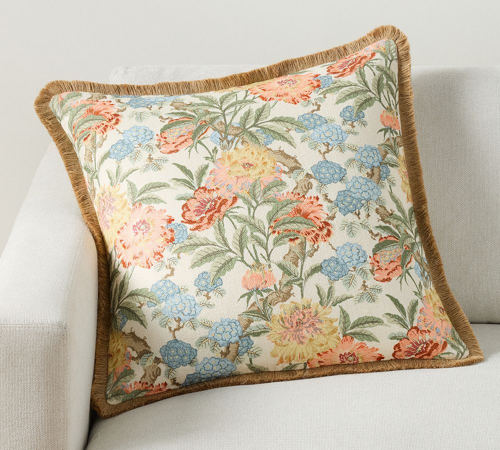 Kravet Garden Floral Ikat Fringe Pillow Cover