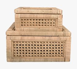 Pottery Barn Woven Rattan and Wood Boxes
