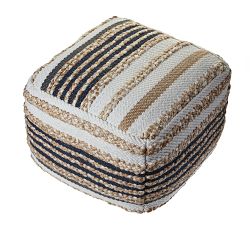 Handwoven Striped Square Jute Pouf