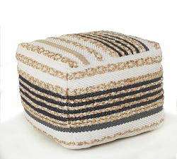 Handwoven Striped Square Jute Pouf