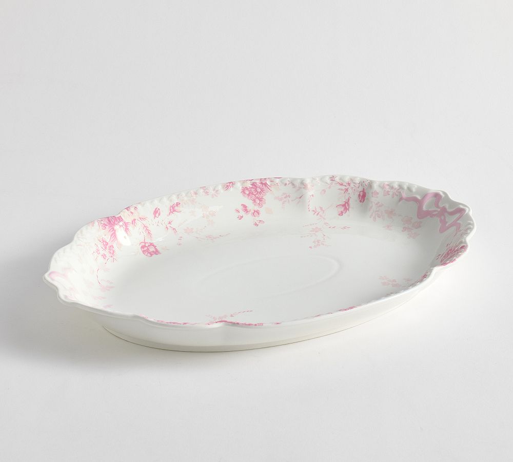 LoveShackFancy Floral Bow Porcelain Serving Platter - Large - Pink/White