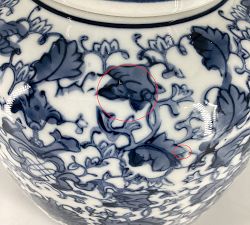 Open Box: Ceramic Blue &amp; White Jar With Lid, Large 8"H