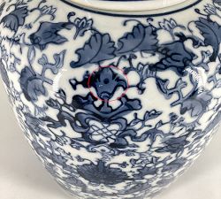 Open Box: Ceramic Blue &amp; White Jar With Lid, Large 8"H