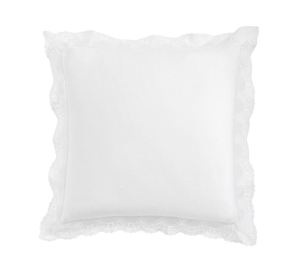 LoveShackFancy Belgian Flax Linen Sham with Lace Trim - White, Euro