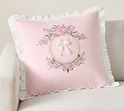 LoveShackFancy Embroidered Lace Bow Pillow