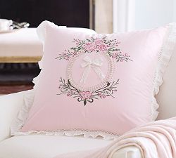 LoveShackFancy Embroidered Lace Bow Pillow