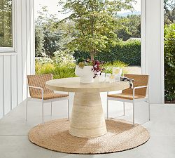 Pomona Faux Travertine Round Outdoor Dining Table (52")