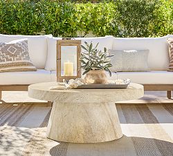 Pomona Faux Travertine Round Outdoor Coffee Table (36")