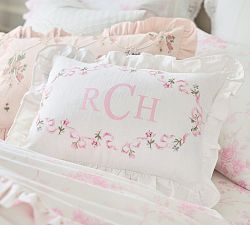 LoveShackFancy Floral Embroidered Lumbar Pillow