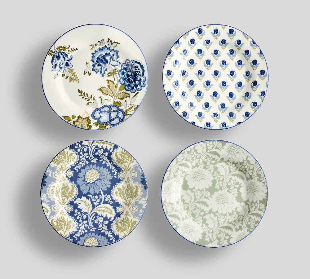 Kravet Jardin Stoneware Appetizer Plates - Mixed Set of 4 - Mixed Set of 4 - Azure