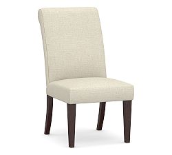 Open Box: PB Comfort Roll Upholstered Dining Side Chair, Espresso Legs, Basketweave Slub Oatmeal,