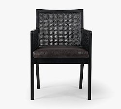 Open Box: Lisbon Cane Leather Dining Armchair - Sonoma Black