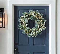Open Box: Lit Faux Eucalyptus and Pine Wreath, 28.5"Diam