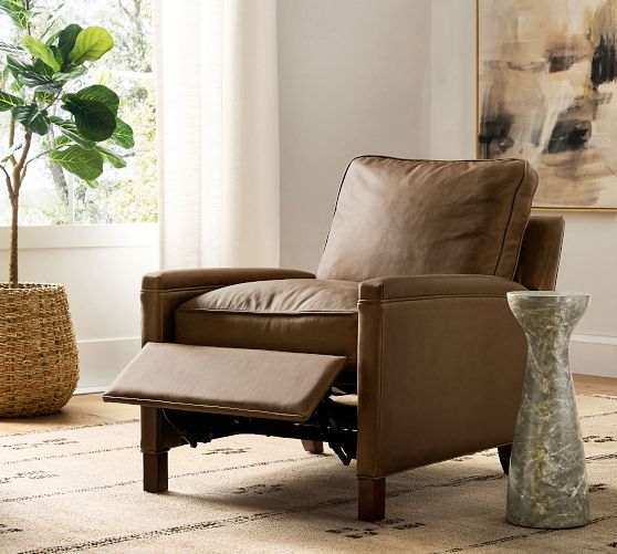 Tyler Square Arm Leather Swivel Recliner - Thumbnail 5