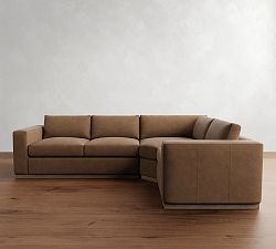 Carmel Wide Arm Leather Wood Base 3-Piece Wedge Sectional (123")